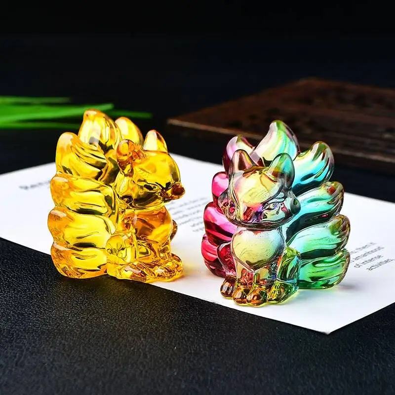 yellow-glass-nine-tailed-ornaments-feng-ji-small-es-devotion-god-statue-phoenix-nine-attract-peach-blossom