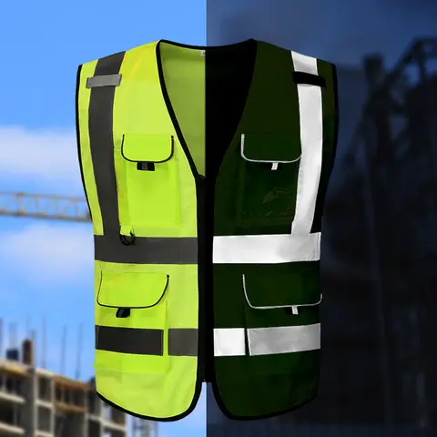Varselväst Utomhus Vägtrafik Andningsbar Bygg Bygg Flera fickor Herr Arbetskläder 12 best sales byggkläder - №3