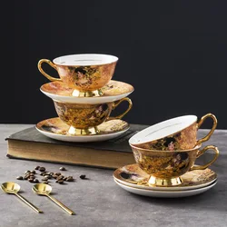 Oil Painting Golden Trim Bone China Coffee Set Coffee Mug European Style British Afternoon Tea Cup Countess Light Luxury