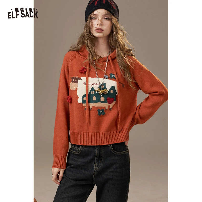 ELFSACK 2025 Maglione con cappuccio da donna con stampa mucca simpatico cartone animato casual invernale nuovi arrivi
