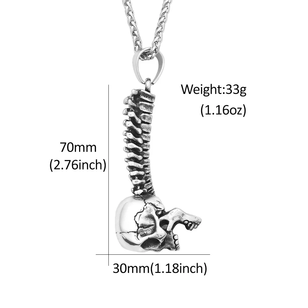 Unisex-Halskette mit gebogenem Schädel-Skelett-Anhänger aus Edelstahl, Vintage-Knochen-Anhänger, Gothic Hip-Hop Biker Mode-Schmuck Geschenk – Detail 1