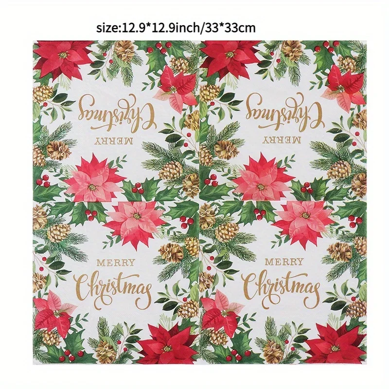 20Pcs Christmas Series Printed Paper Disposable Table Dinner Napkins Tissues Xmas Party Decoration Supplies - view 5