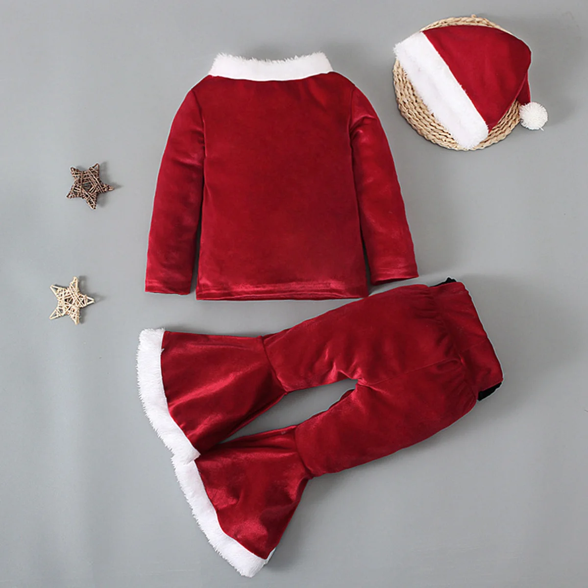 Crianças Natal Fleece Tops e Calças e Chapéus Set, recém-nascidos Vestuário, roupa do bebê, Xmas Costume, Inverno, 110