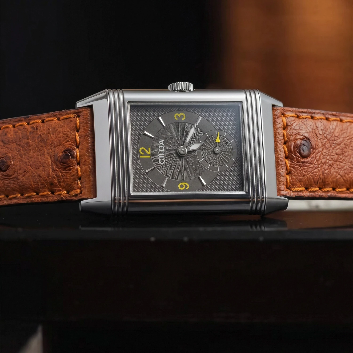CILOA-Vintage Rectangular Men Watch, Retro Square Dial Quartz Wristwatch Genuine Leather Strap Business Dress Watch for Men