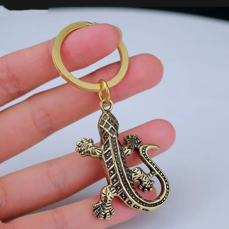 Vintage-Messing-Mini-Gekko-Figuren, Schlüsselanhänger, Anhänger, Autoschlüsselring, Taschen-DIY-Lanyard, Hängeornamente, Schmuckzubehör, Tieranhänger – Detail 1