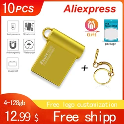 10pcs Free Logo Memory U Disk USB Flash Drive 4GB USB Metal Stick Pendrive 64gb High Speed USB Mini Pen Drive 32GB Memory U Disk