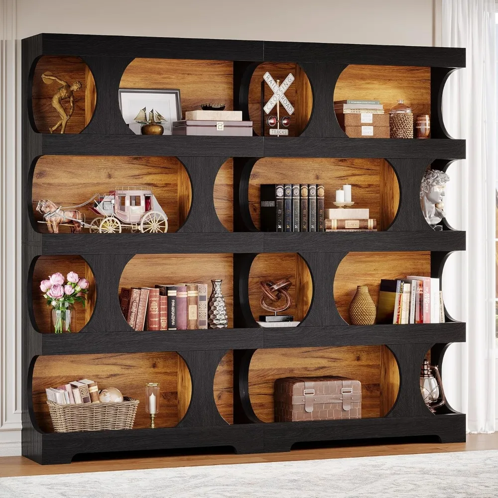 

71" Tall Black Bookcase Set of 2, Modern Asymmetrical Bookshelf, 4-Tier Freestanding Display Shelf with Classic Shape, Large Li