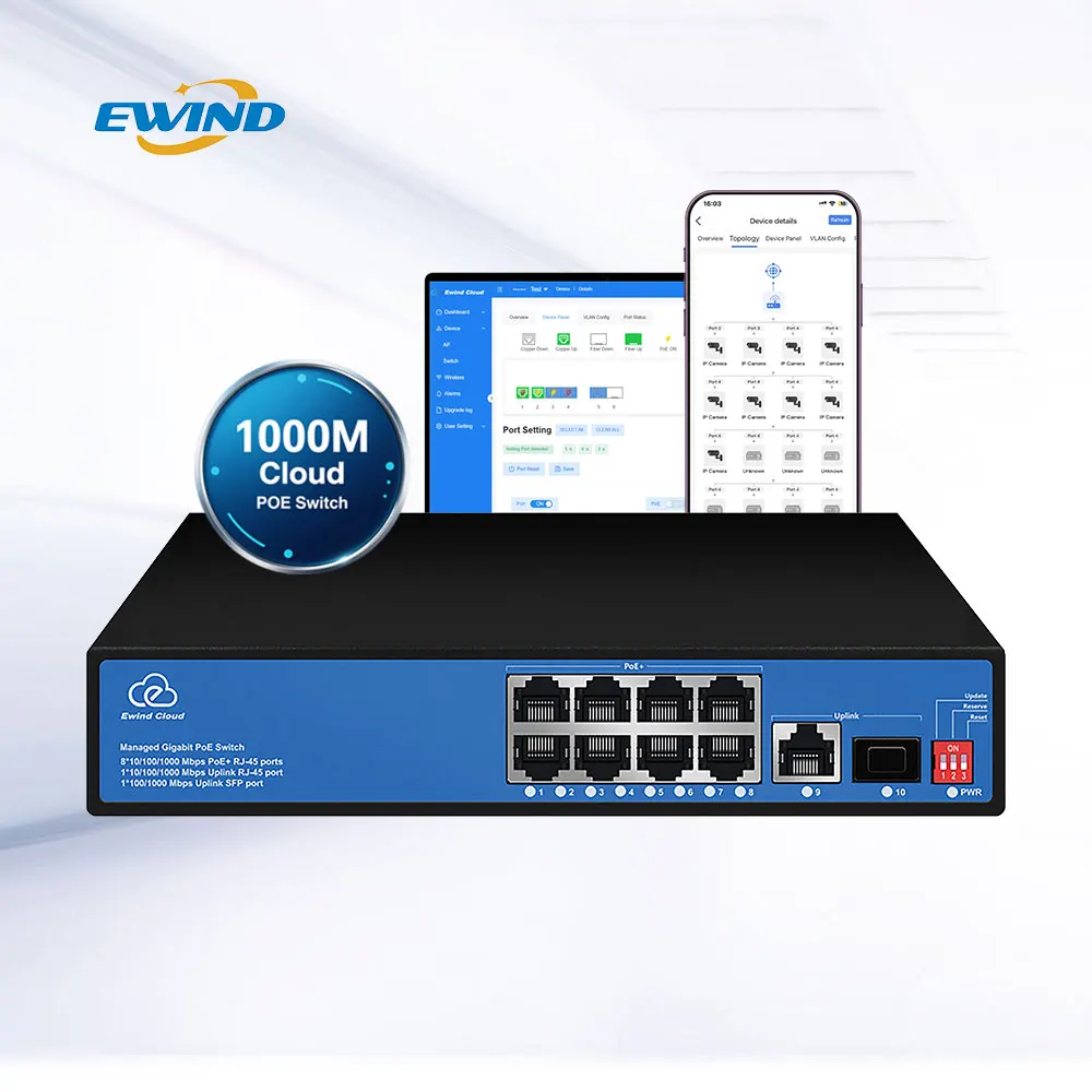 Best Quality Full Gigabit Fiber Poe Powered Switch 4 8 16 24 Port 1000 Cloud Managed Network Switch with 300 Meter AI Extend view 4