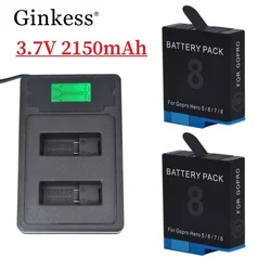2150mAh Battery or Charger Kit for GoPro Hero 8 7 6 5 Gopro Accessories for Original Go Pro 8 Hero 5 Hero 6 Action Camera