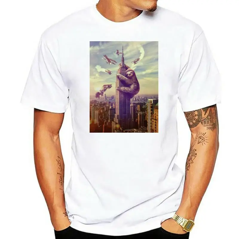 King Sloth T-Shirt White Faultier Kong New York Empire State Building Swag Faul Custom Made Tee Shirt