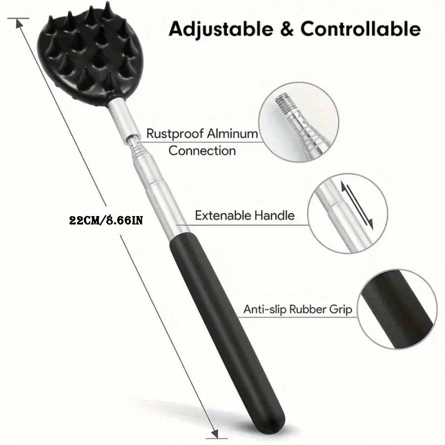 Telescoping Back Scratcher with 3/5Pcs Detachable Heads Stocking Stuffers for Men Christmas Gifts Extendable Back Massager Tools