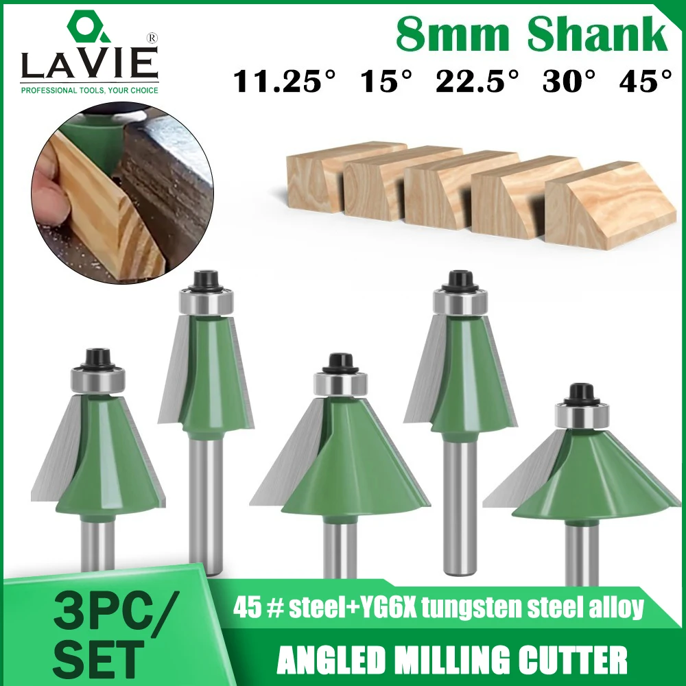 

Набор фрез LAVIE из 3 штук с хвостовиком 8 мм: 15, 22.5, 30 мм ° Фреза для дерева, фрезерный инструмент для деревообрабатывающих станков с ЧПУ