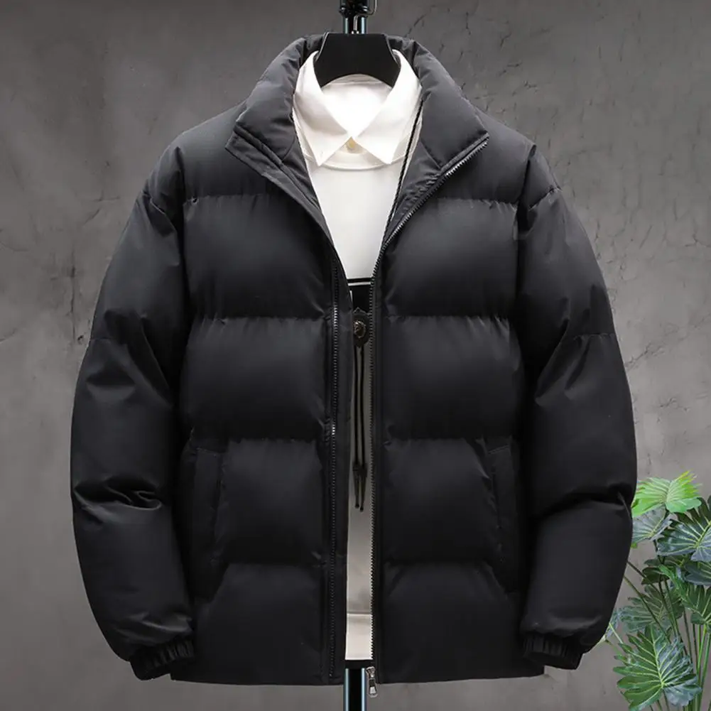 Comfortable Fit Men Coat Men Zipper Coat Winter Men's Cotton Coat with Stand Collar Long Sleeve Zipper Placket Hip Hop