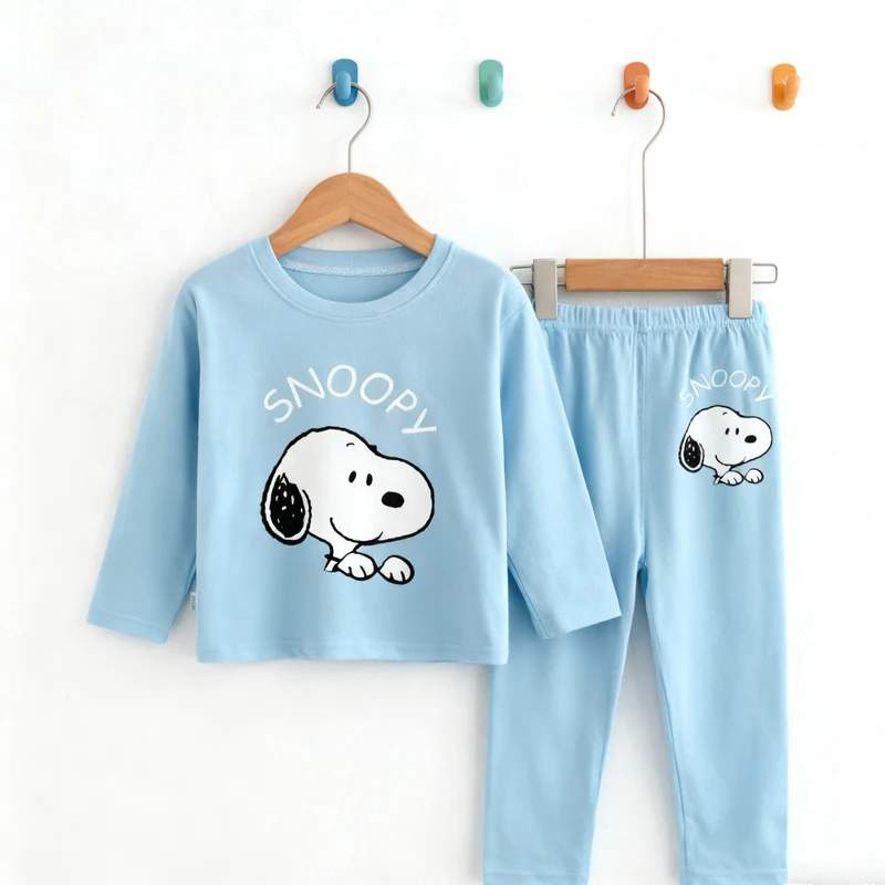 

Snoopys Cartoon Long-sleeved Long Pants Set Cute Pattern Print Pajamas Set Children Autumn Winter Home Wear Loungewear Xmas Gift