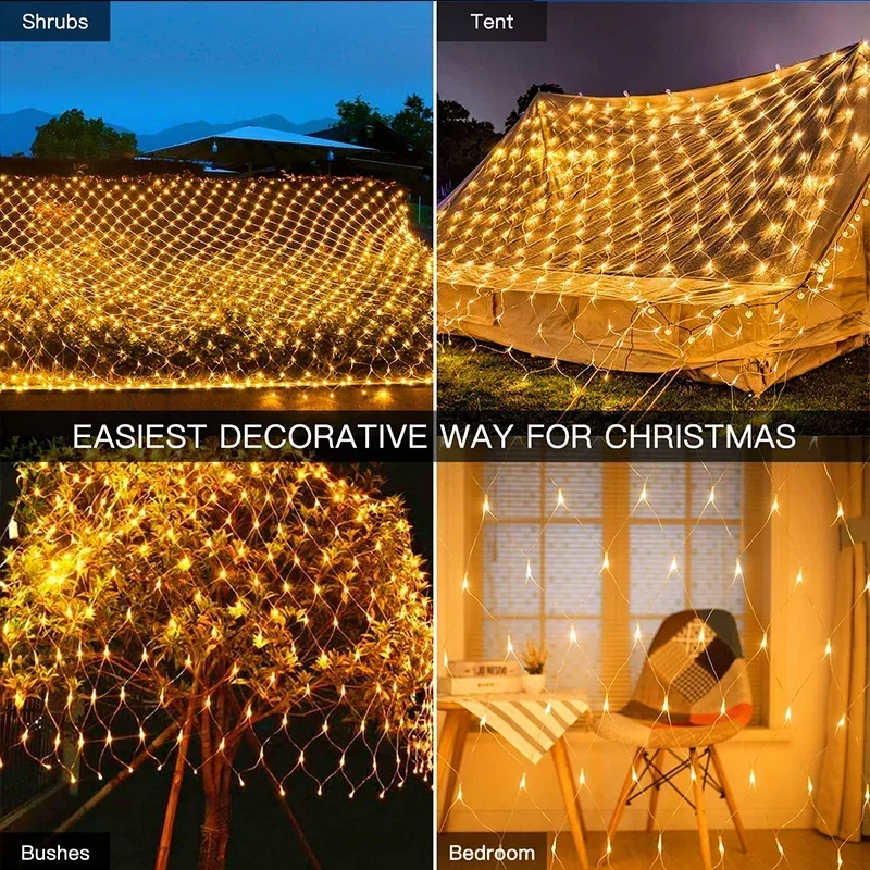 LED Outdoor Fishing Net Christmas Fairy String Lights Festoon Garden Street Garland Curtain For Wedding Tree Decoration 2025