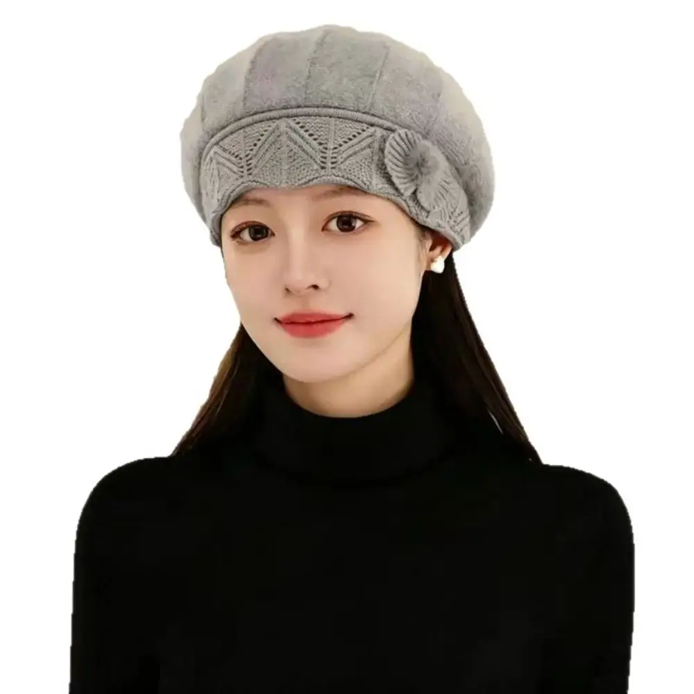 Elastic Knitted Hat Middle Aged Thick Fleece Winter Beanie Elderly Women Lady Hat Wind Protection