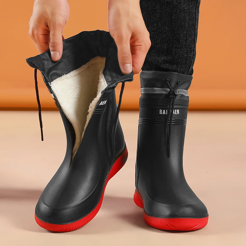 

Classic Men Casual Rain Boots Waterproof Non Slip Sole Elastic Shoe Mouth Comfort Lining Outdoor Kitchen Rain Shoes