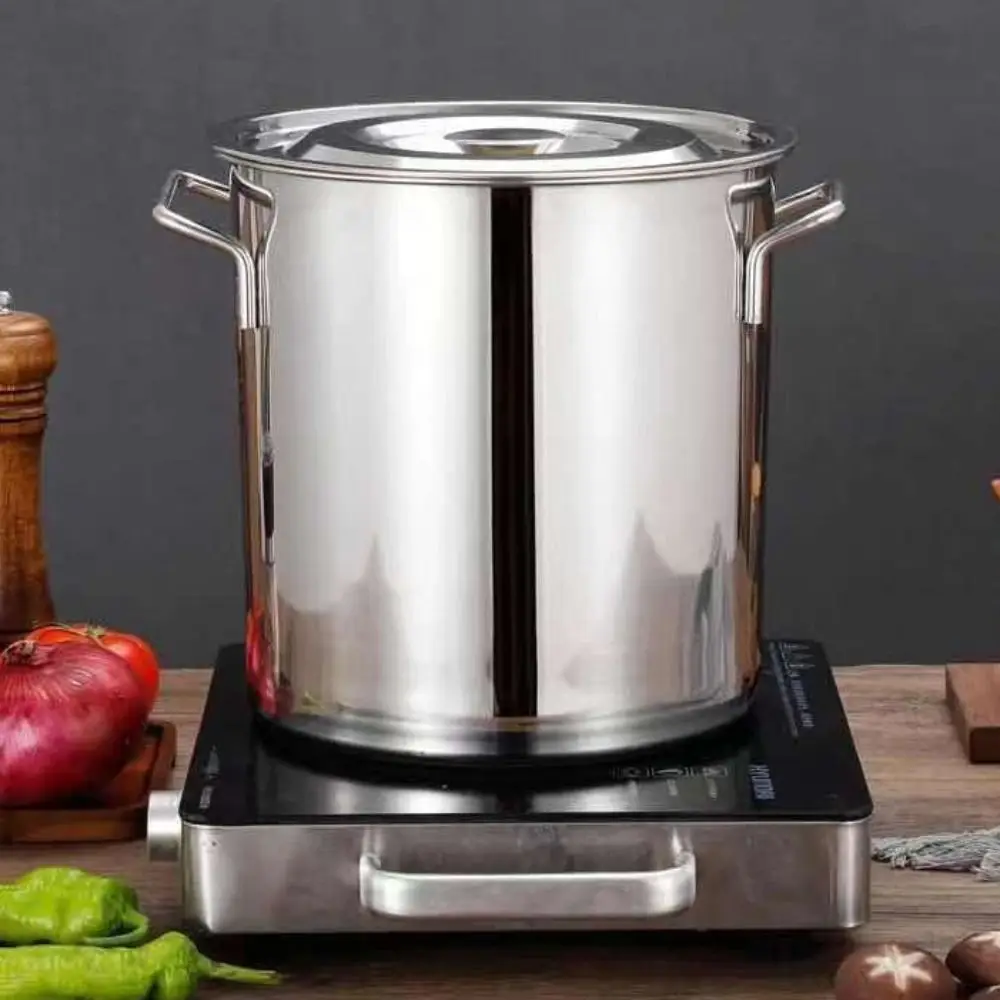 large Stainless steel thick Soup pot with handle lid big pot bucket pail water barrel household chef used kitchen cooking pots