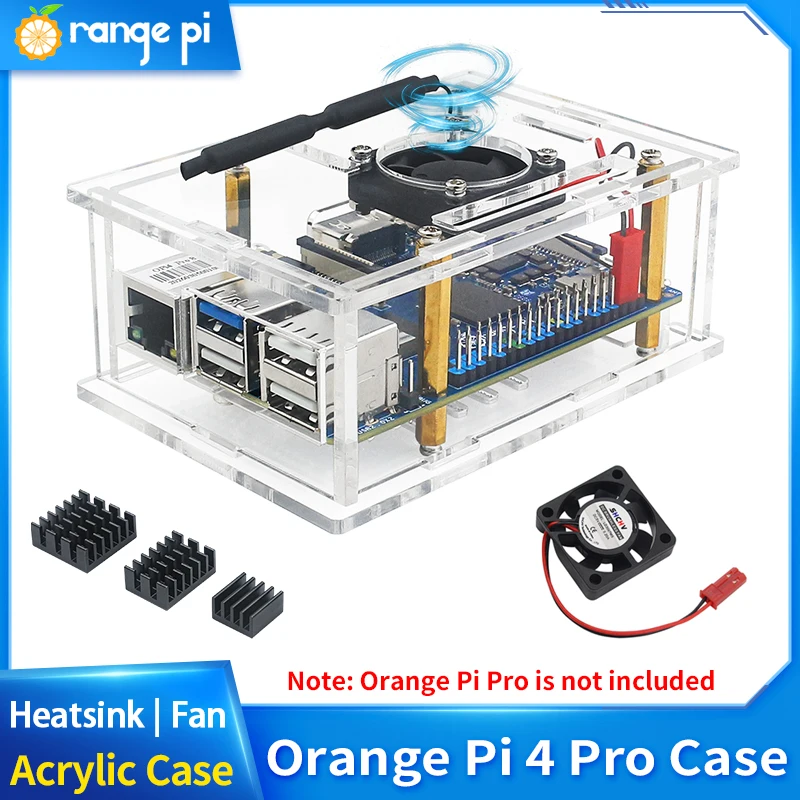 

OPi 4 Pro Acrylic Case Transparent Shell Protective Box Cooling Fan Heatsinks Optional for Orange Pi 4 ProSingle Board Computer
