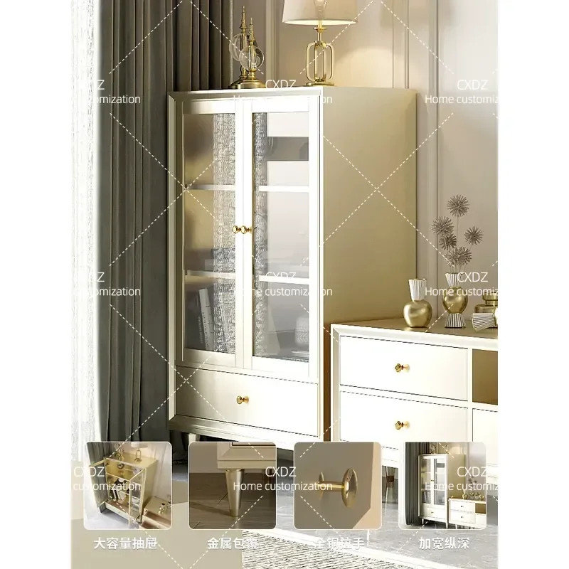 Solid Wood Wine Cabinet for Small Living Room Wall Mounted TV Sideboard Display Shelf Storage Rack Home Furniture