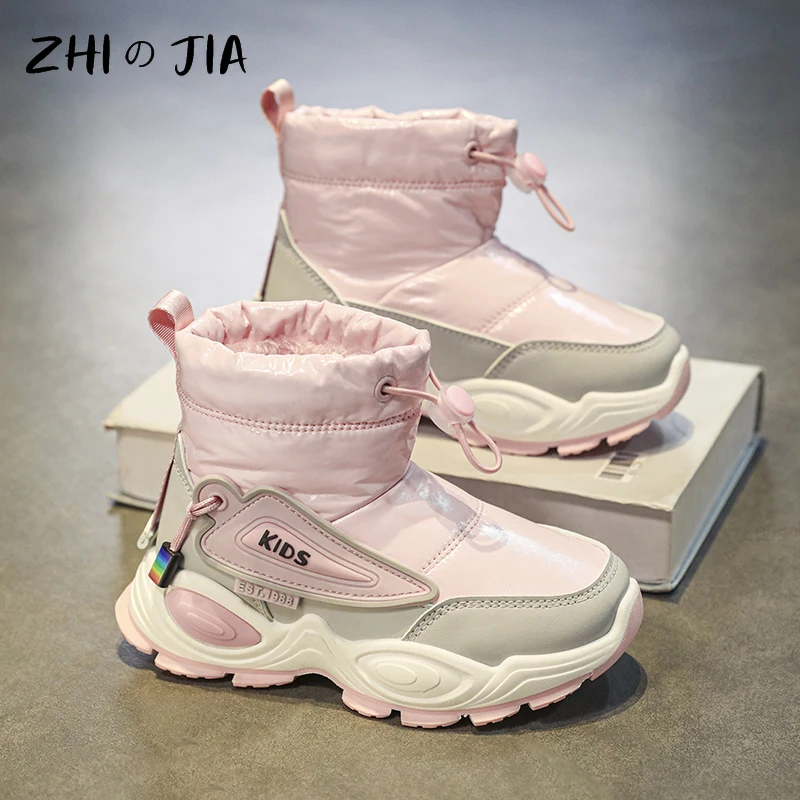 Children's Snow Boots Boys Girls Outdoor High Top Anti Slip Casual Plush Shoes Sports Fashion Trend Shoes Winter Warm Shoes