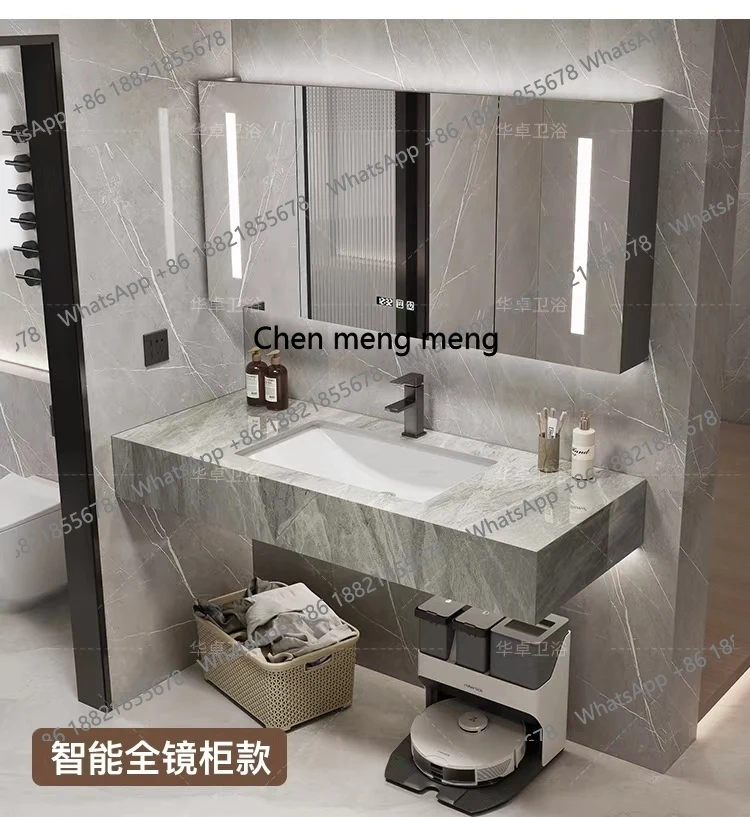 Simple glossy rock slab integrated bathroom cabinet combination hotel bathroom customization