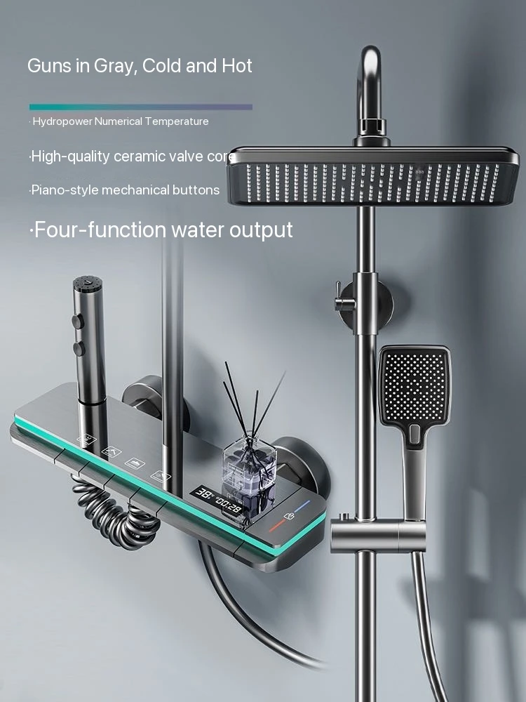

Новый высококачественный модный роскошный технологичный современный душевой набор для дома, отеля, виллы, ванной комнаты, туалета, с цифровым дисплеем, подсветкой, регулировкой давления воды, для горячей и холодной воды, из меди, полный комплект