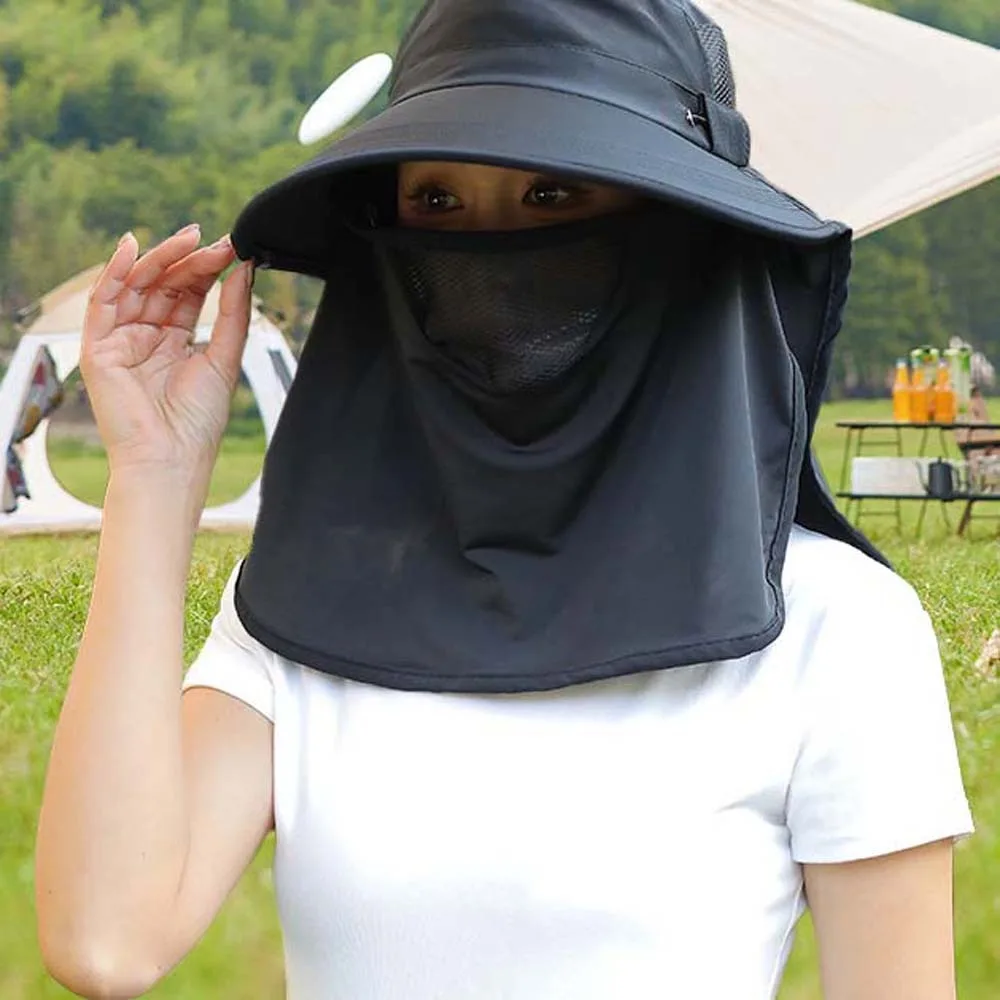 

Mask Mesh Mouth Cover Sunshade Shawl Cap Detachable Wide-Brimmed Anti-UV Cap Soft Breathable Picking Tea Hat Jogging