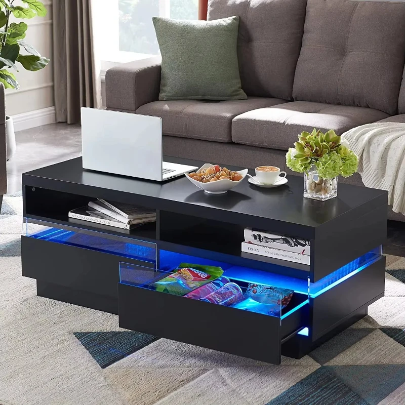 

Black rectangular wooden coffee table with storage...