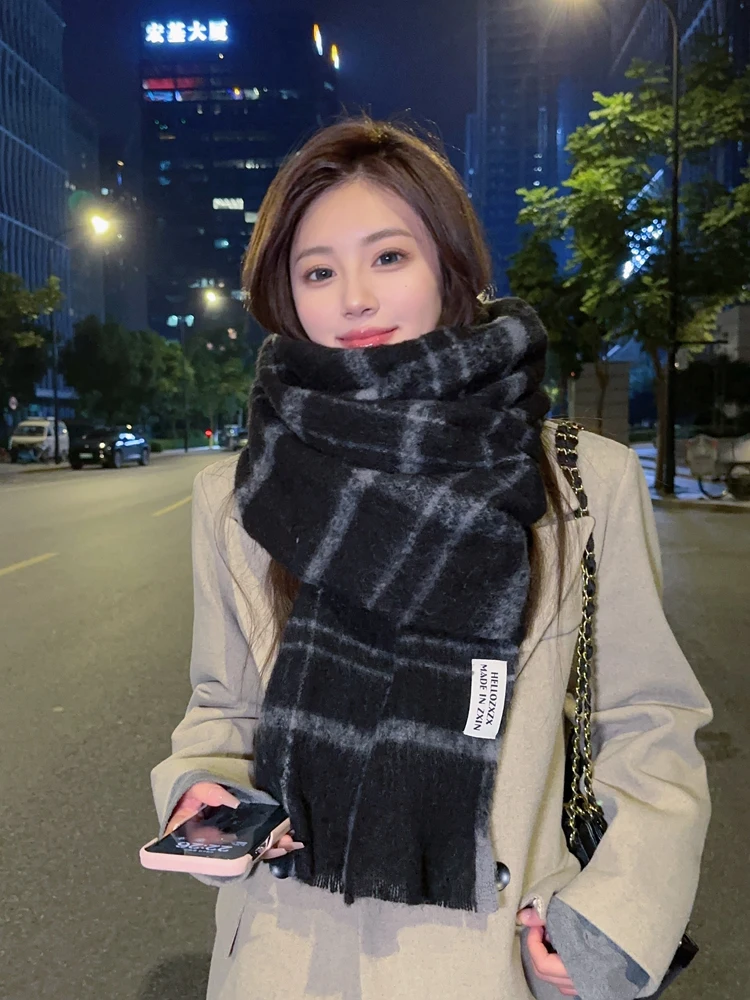 Plaid Fashion Autumn Winter Warm Warm Scarf Dot Pattern Long Tassels Women Thicken Wrap Shawl Lady 2024 Warm Loose R41