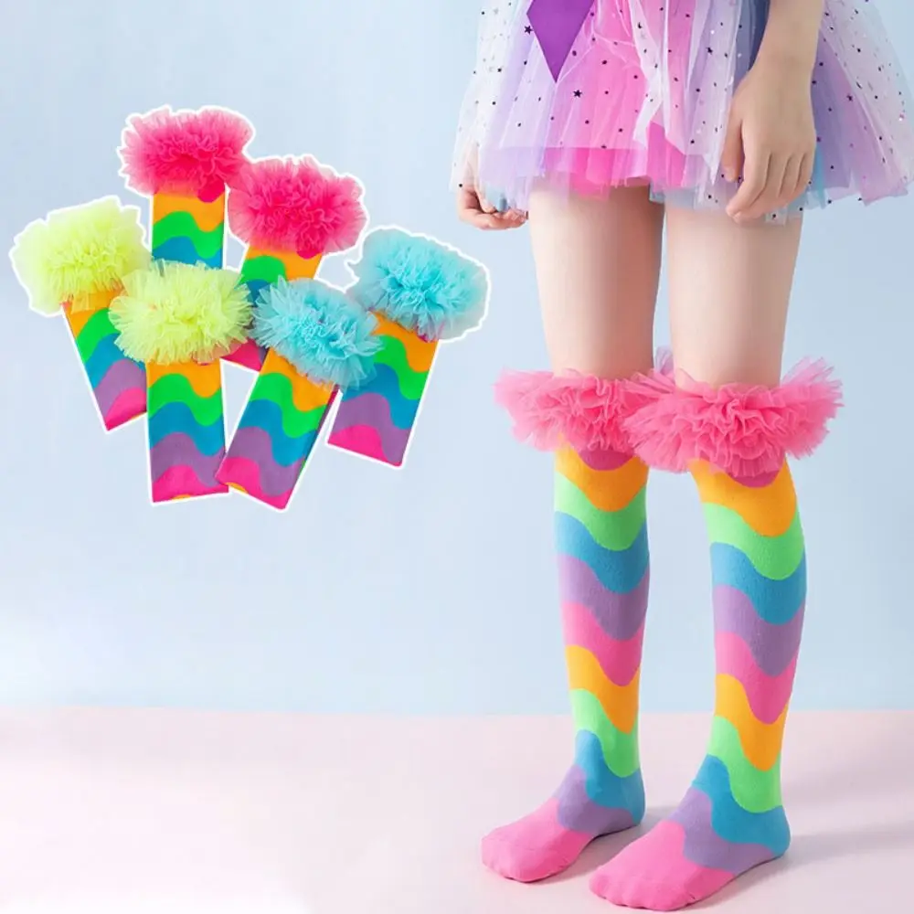 

New Cartoon Knee Socks No Heel Breathable Long Socks Rainbow Color Stockings