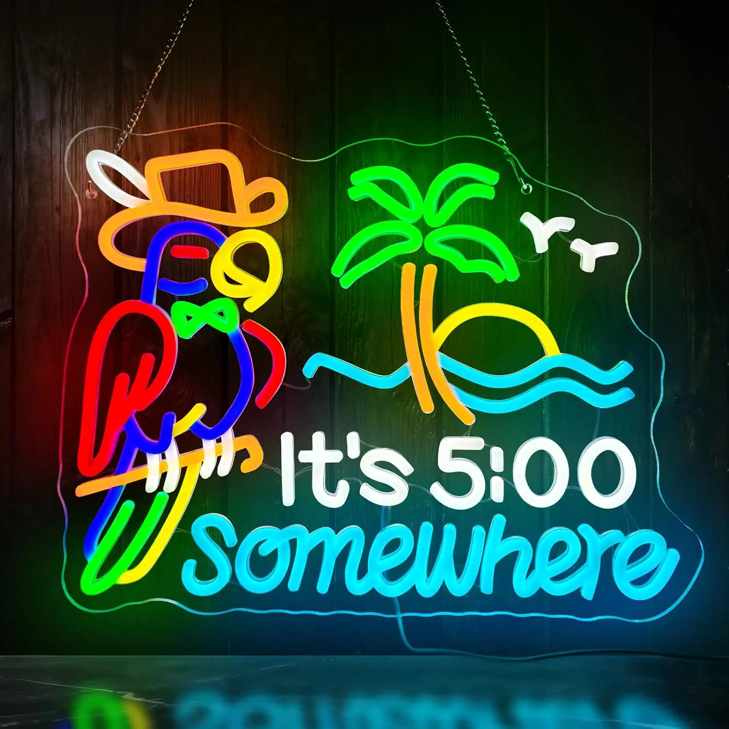Tiki Bar Parrot Palm Tree Neon Sign Business Art Wall Light USB LED Neon Light for Restaurant Beer Club Party Bedroom Decoration - view 3