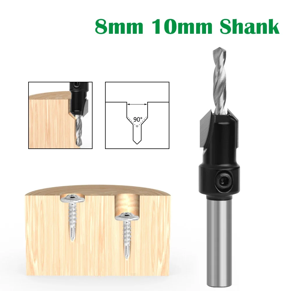 1PC 8MM 10MM Shank Countersink Bit With Double Screw Router Bit Woodworking Milling Cutter For Wood Bit Face Mill Milling Cutter