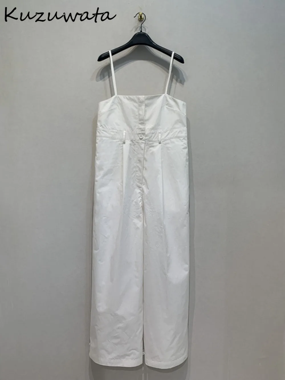 

Kuzuwata High Waist A-line Slim Fit Casual Jumpsuits Loose Waist Straight Ruched Elegant Wid Leg Pants Japan Summer New Rompers