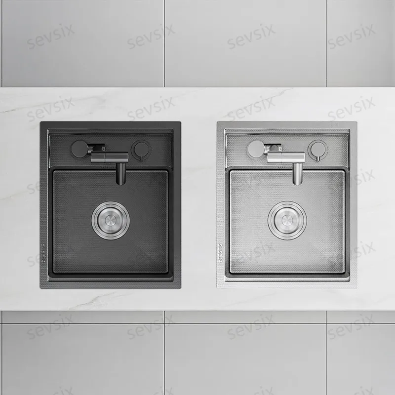 Modern Stainless Steel Black Kitchen Sink with Double Bowl & Drainboard, Easy Clean Design for Efficient Dishwashing