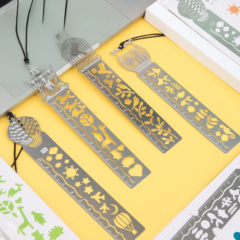 Office School Supplies Ruler Student Stationery Multifunctional Metal Bookmark Korean Learning Tool Stainless Steel Measuring