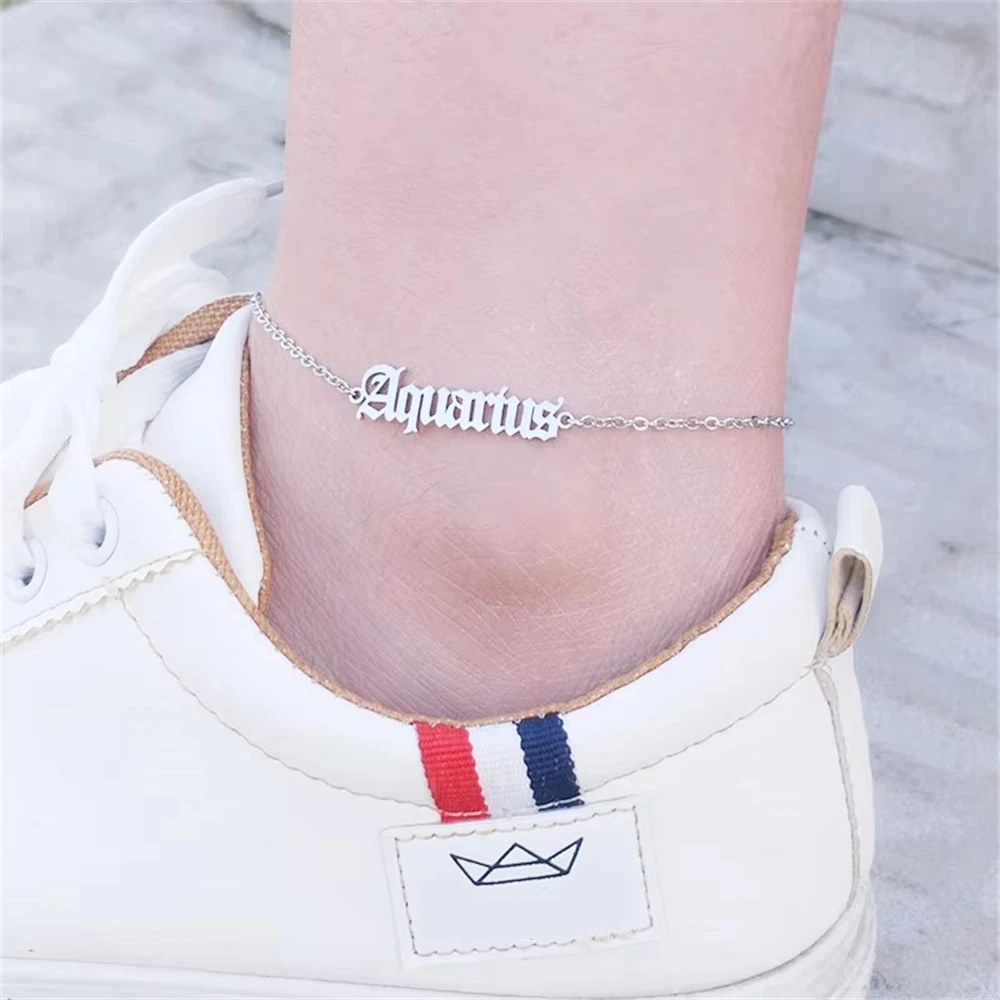 Summer Constellation Ankle Bracelet Gold Plated Stainless Steel Leo Libra Pisces Woman Anklets Zodiac Signs Jewelry Accessories