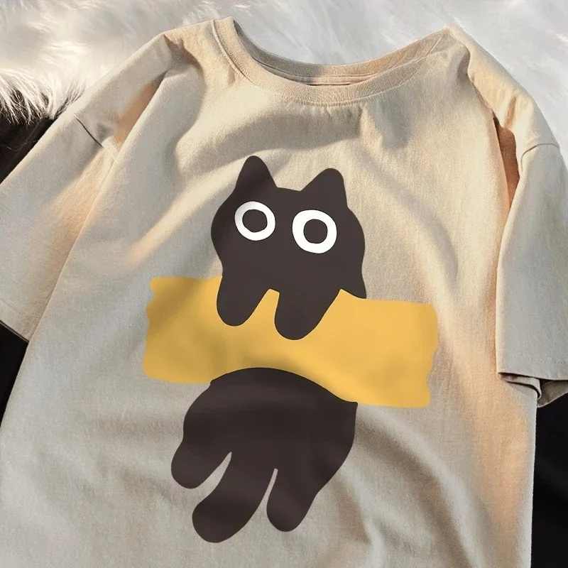 

Cat Print Short Sleeve T-shirts for Woman Plus Size Cartoon T-shirts Round Neck Style Soft Streetwear Casual Summer T-shirts