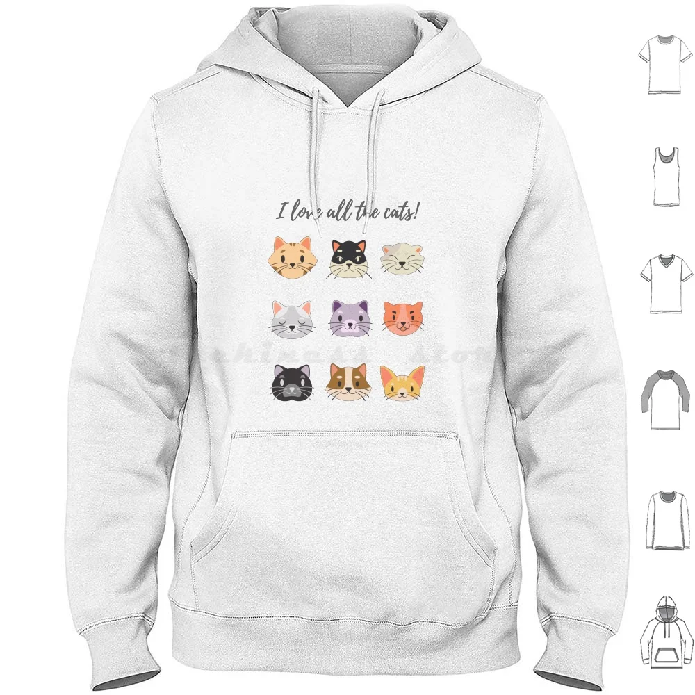 I Love All The Cats ( Grey ) Hoodie Cotton Long Sleeve Cat Cat Mom Cat Dog Kitty Kitty Cat Kitten Tabby Ginger Black