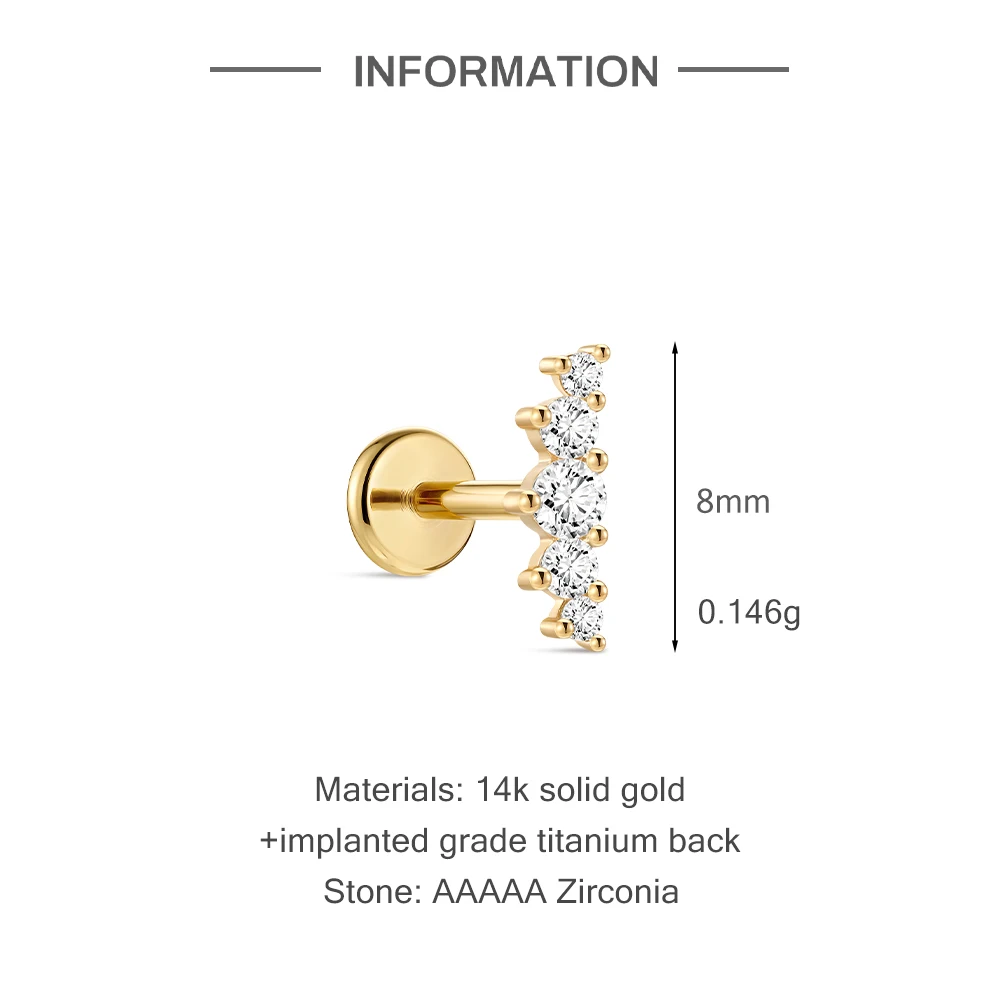 Aide 14K Soild Gold Implanted Grade Titanium Back Tiny Stud Earring Luxury Zircon Helix Earrings For Daily Wear Delicate Jewelry