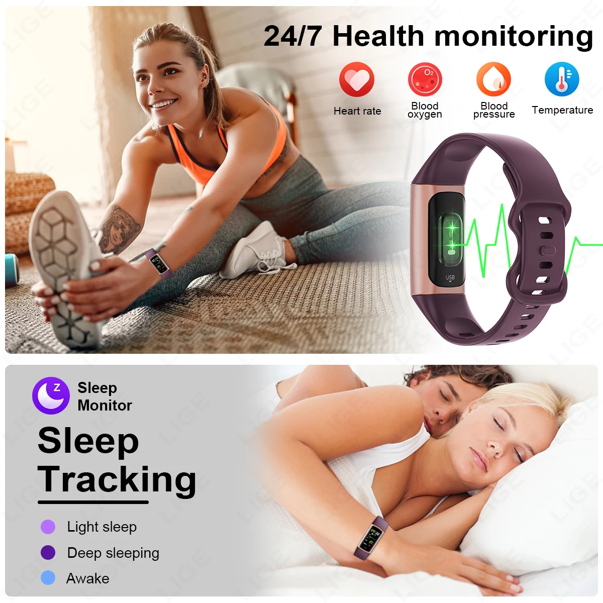 LIGE 1.1 inch New Sport Smart Band Fitness Tracker Man Women Waterproof Connected Tracker Bracelet Smartwatch For Android ios