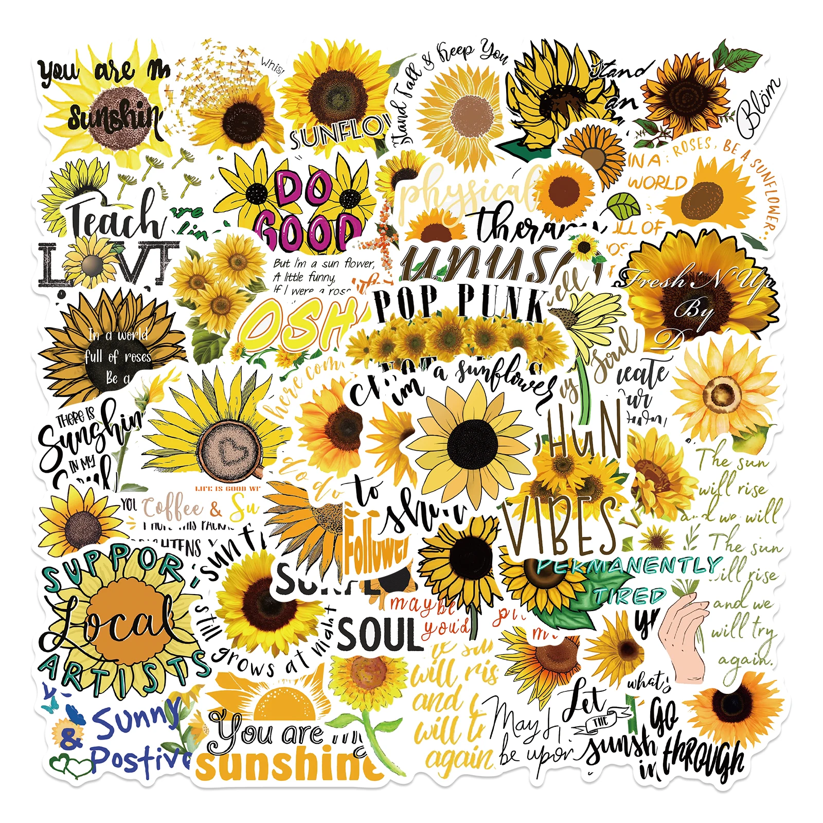 50/100PCS Pastoralen Sonnenblumen PVC Aufkleber Ästhetische Dekoration Scrapbooking Schreibwaren DIY Hand Buchhaltung Schule Liefert