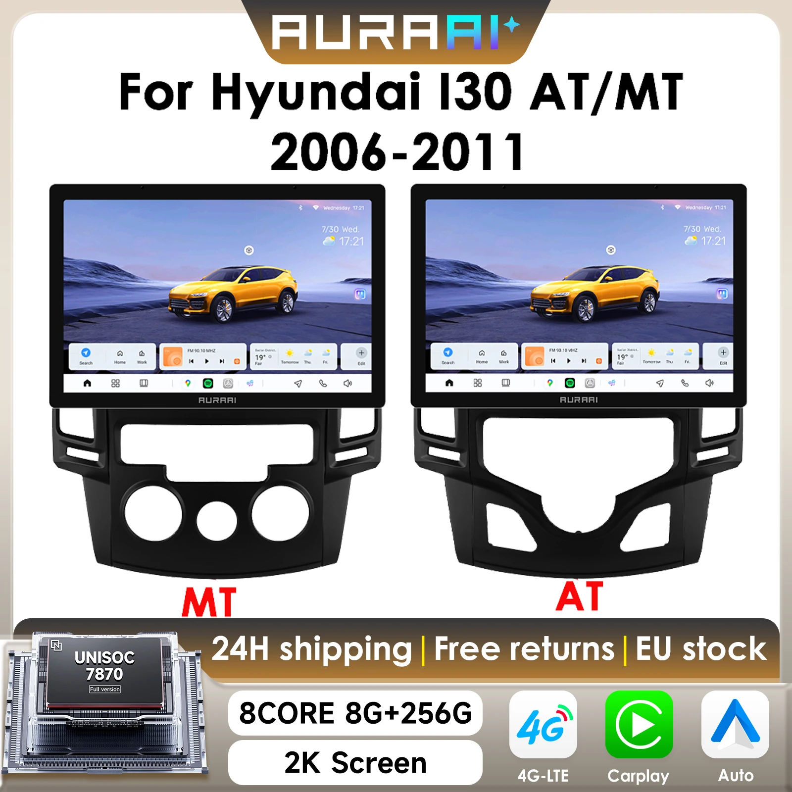 AURAAI X100 Android 13 Autoradio Intelligente Per Hyundai I30 i30 AT MT 2006-2011 Carplay Doppio Microfono DSD ADAS 360Camera 2K UIS7870