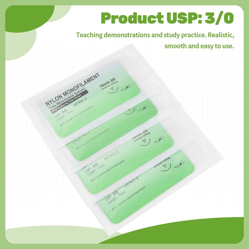 12 Pcs/Set Needle Suture Nylon Monofilament Thread 3/0-A51M