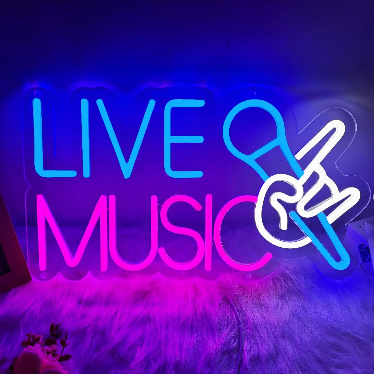 Live Music LED Neon Sign USB Microphone Rock Hand Neon Lamp Bar Club Livehouse Music Studio Man Cave Wall Decor Birthday Gift