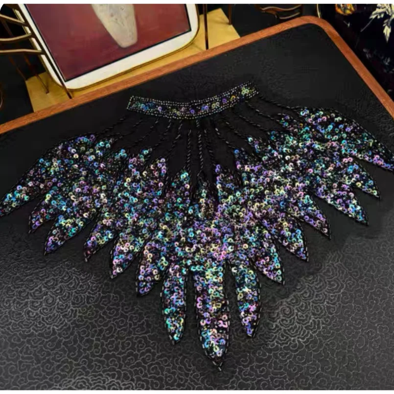 

2pcs New Style Mesh Base Beaded Sequins Heavy DIY Shoulder Embroidery Collar Patch Clothing Accessories