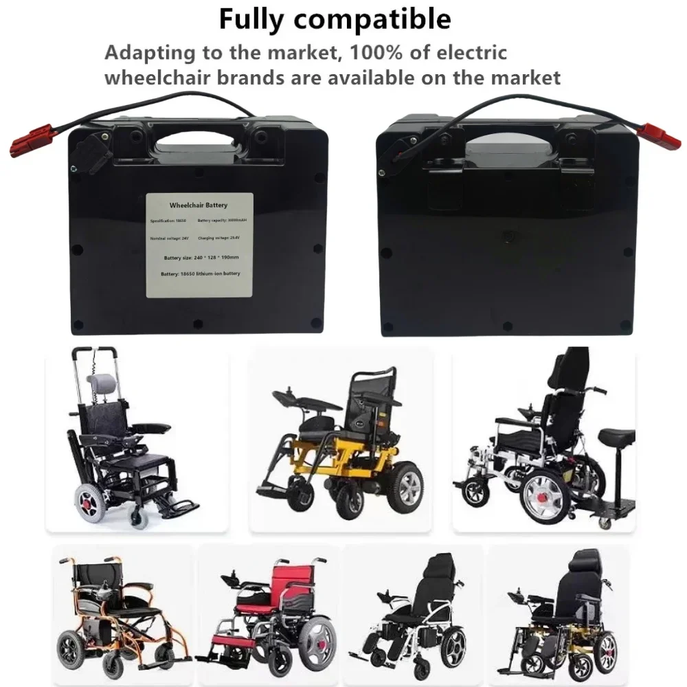 100% New 24V 30Ah Rechargeable Lithium battery pack with BMS For 24V Electric Wheelchair Stair Climber+Charger