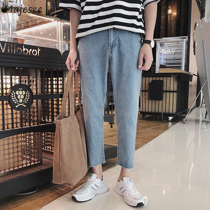 

Men Jeans Korean Style Chic Denim Simple Ankle-length Casual Pockets Young Students Harajuku All-match Zipper Stylish Street INS