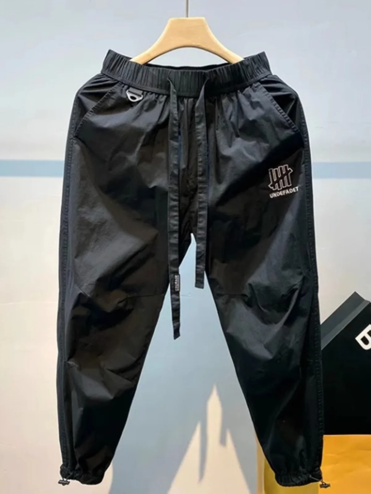 

Summer Thin Ice Silk Casual Pants Loose Cuffed Men's Workwear Loose Fit Sporty Nine-Tenths Length Youthful Style