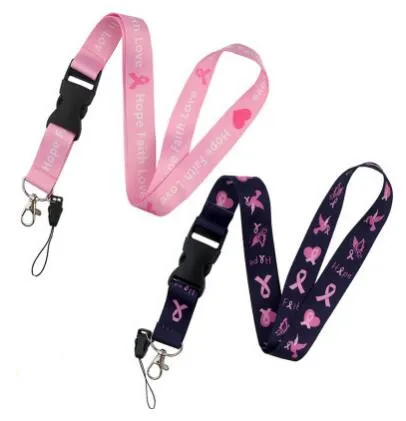 1 قطعة سلامة سرطان الثدي الوعي الوردي الشريط سحر الرقبة حزام الحبل للهاتف المحمول معرف اسم شارة حامل مفاتيح حلقة معدنية #1